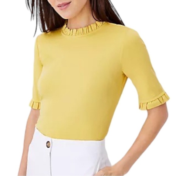 Ann Taylor Tops - Ann Taylor Ruffle Neck Elbow Sleeve Top Yellow Size SP